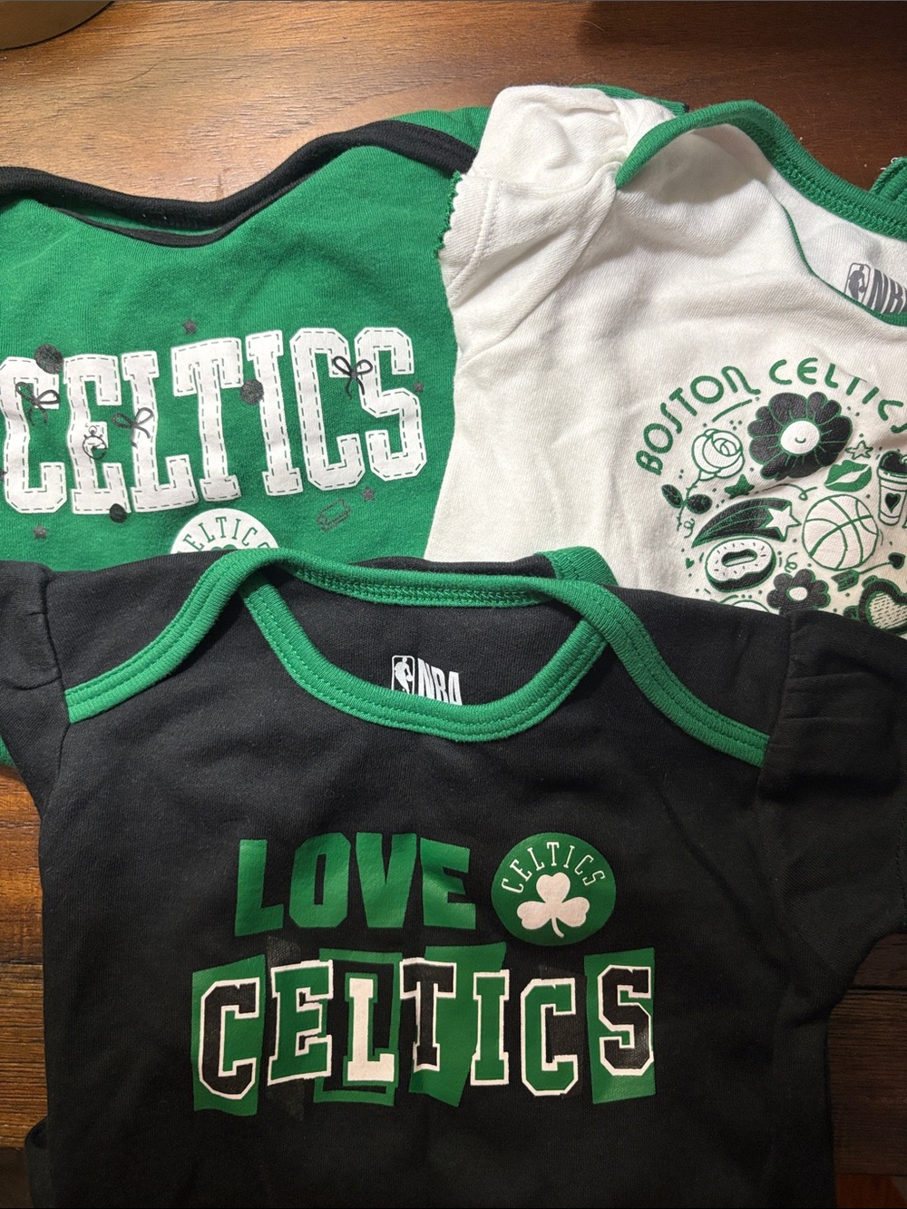 NBA Boston Celtics Kids Short Sleeve Three-Pack Bodysuits - Green/White/Black